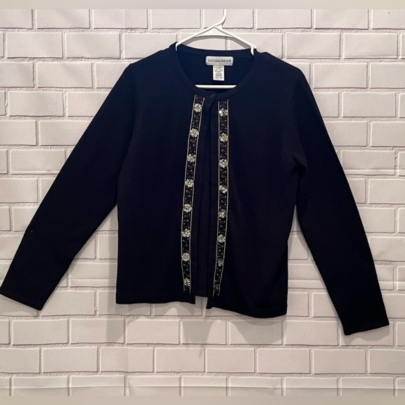 SAG HARBOR women black beaded cardigan/top size S - Picture 1 of 6